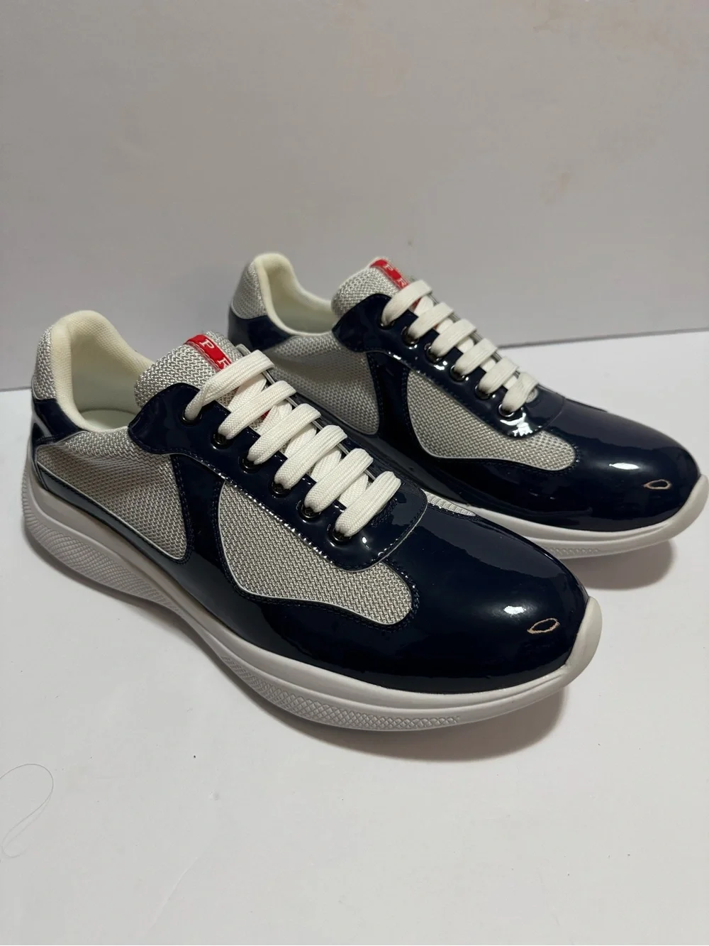 Prada America’s Cup Style Patent Mesh Sneakers Navy White Men’s Size 10.5 EU 44 - Picture 6 of 10